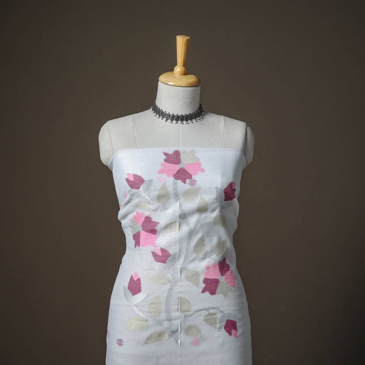 Jamdani Pure Handloom Muslin Unstitched Dress Material: Kurta with Dupatta 19
