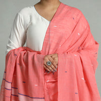 Peach - Phulia Jamdani Buti Handloom Pure Cotton Dupatta