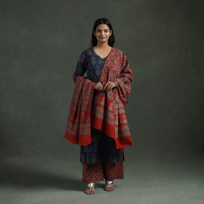 Ajrakh Hand Block Print Natural Dyed Cotton Suit Set with Dupatta for women 03