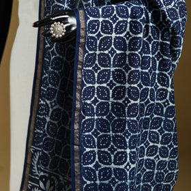 Blue - Pipad Hand Block Print Natural Dyed Chanderi Silk Handloom Dupatta 01