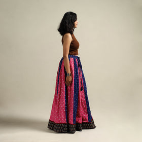 Multicolor - Bandhani Tie-Dye 24 Kali Patchwork Cotton Long Skirt 06