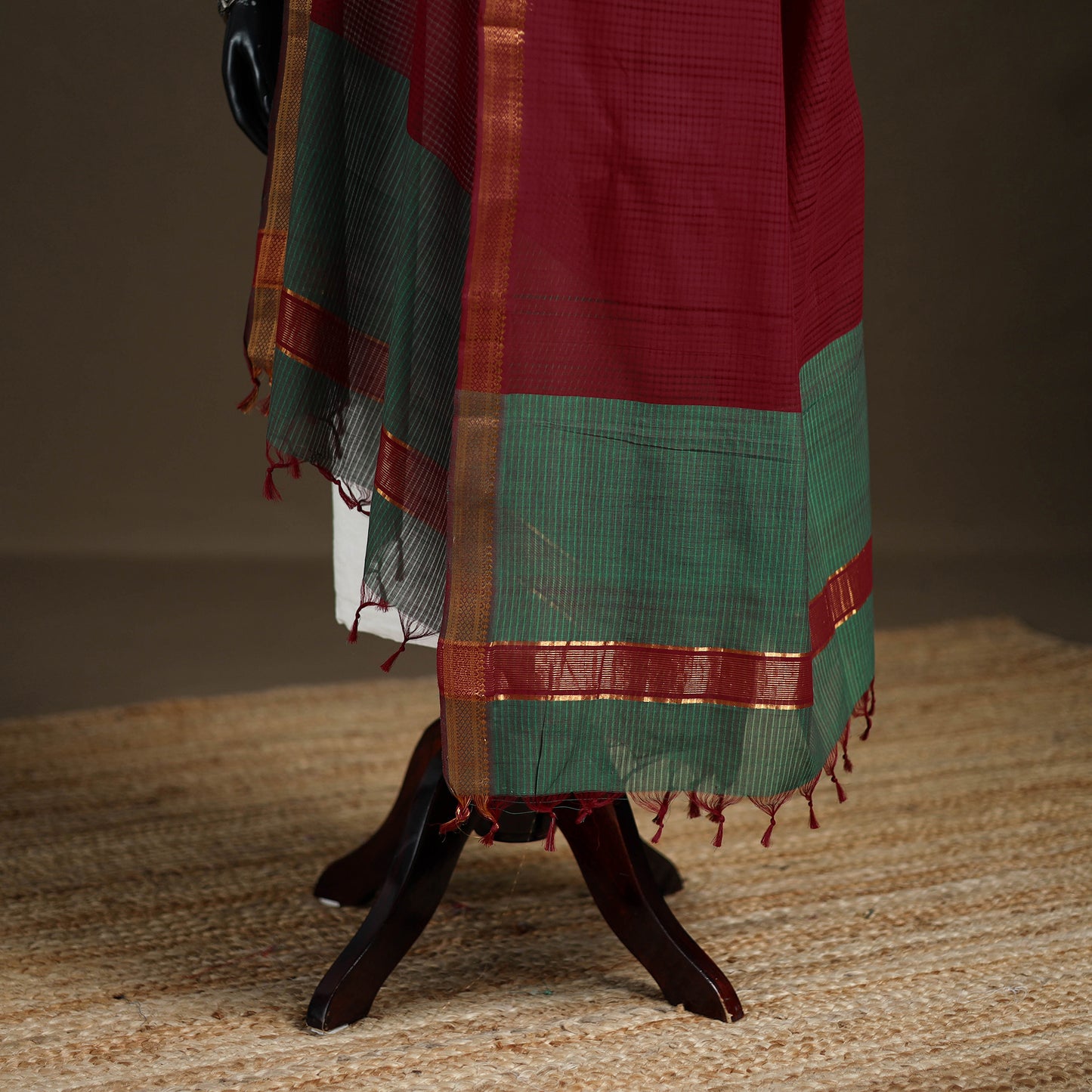 Pure Handloom Cotton Nizam Zari Border Mangalagiri Dupatta 06