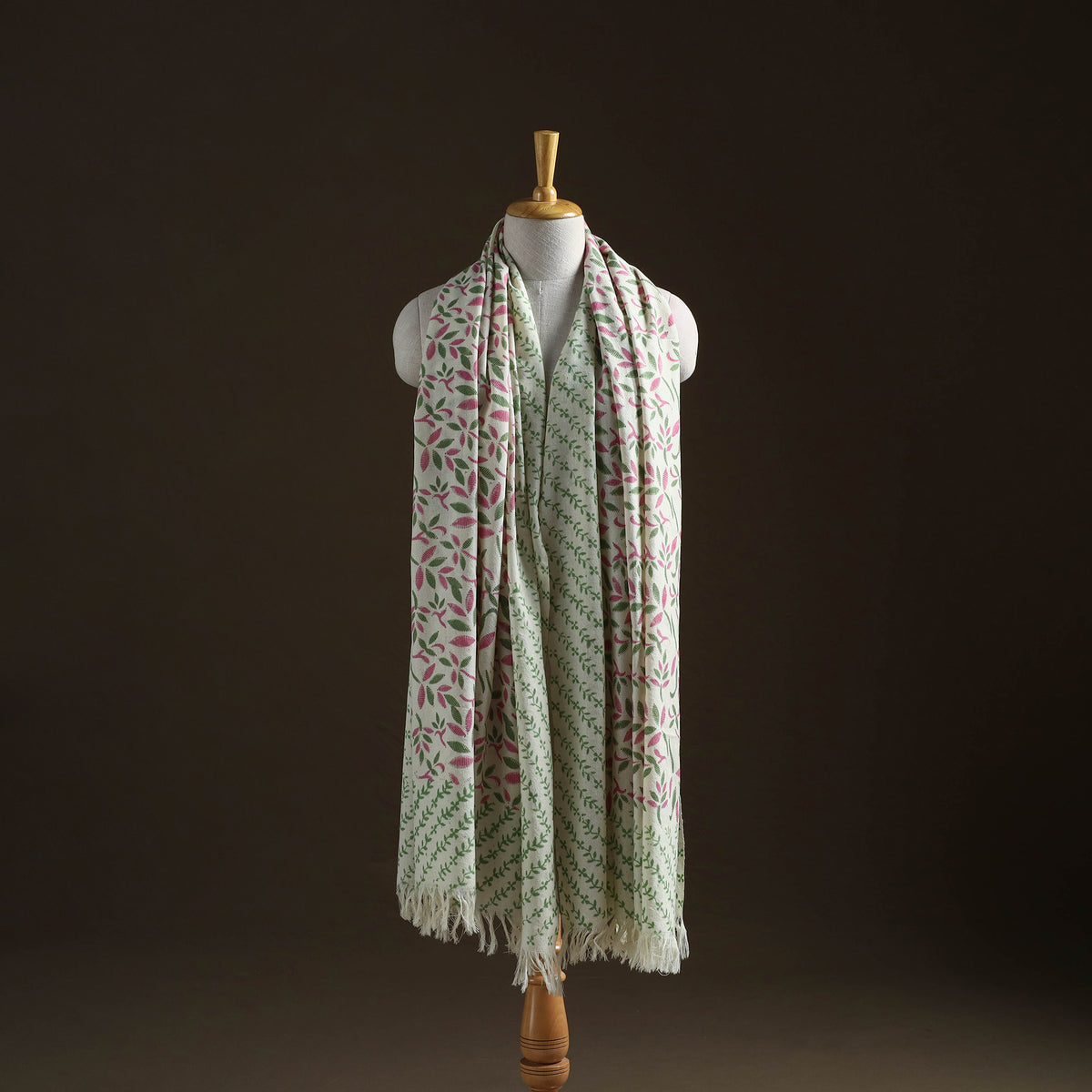 Floral Sanganeri Print Pure Merino Wool Handwoven Shawl 72