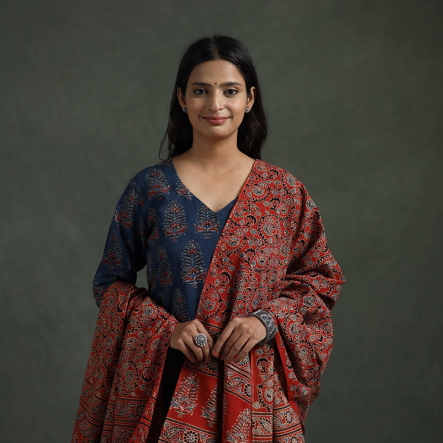Ajrakh Hand Block Print Natural Dyed Cotton Suit Set with Dupatta for women 03
