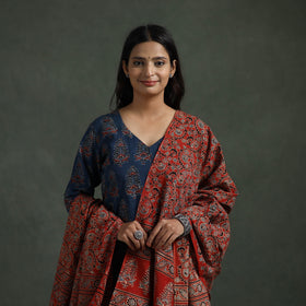 Ajrakh Hand Block Print Natural Dyed Cotton Suit Set with Dupatta for women 03
