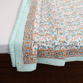 Green - Double - Reversible Sanganeri Block Print Cotton Quilt Set 02