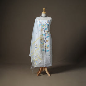 White - jamdani pure handloom muslin unstitched dress