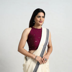 Purple - Polka Dot Zari Buti Silk Stitched Plain Blouse 15