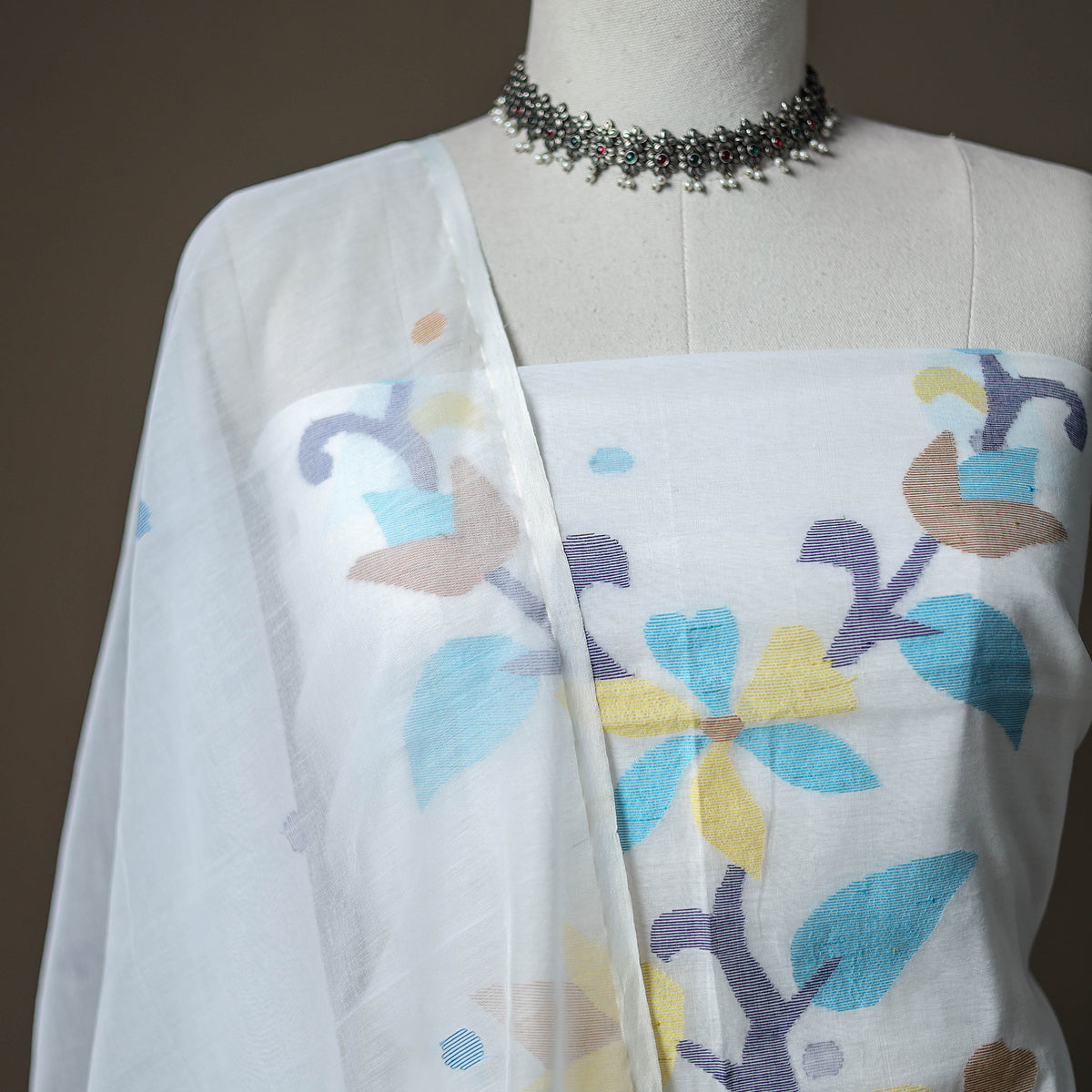 White - jamdani pure handloom muslin unstitched dress