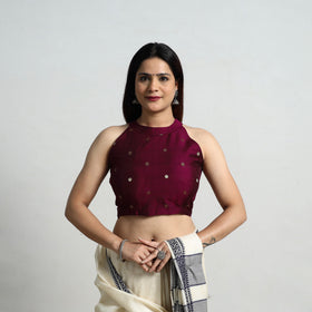 Purple - Polka Dot Zari Buti Silk Stitched Plain Blouse 15
