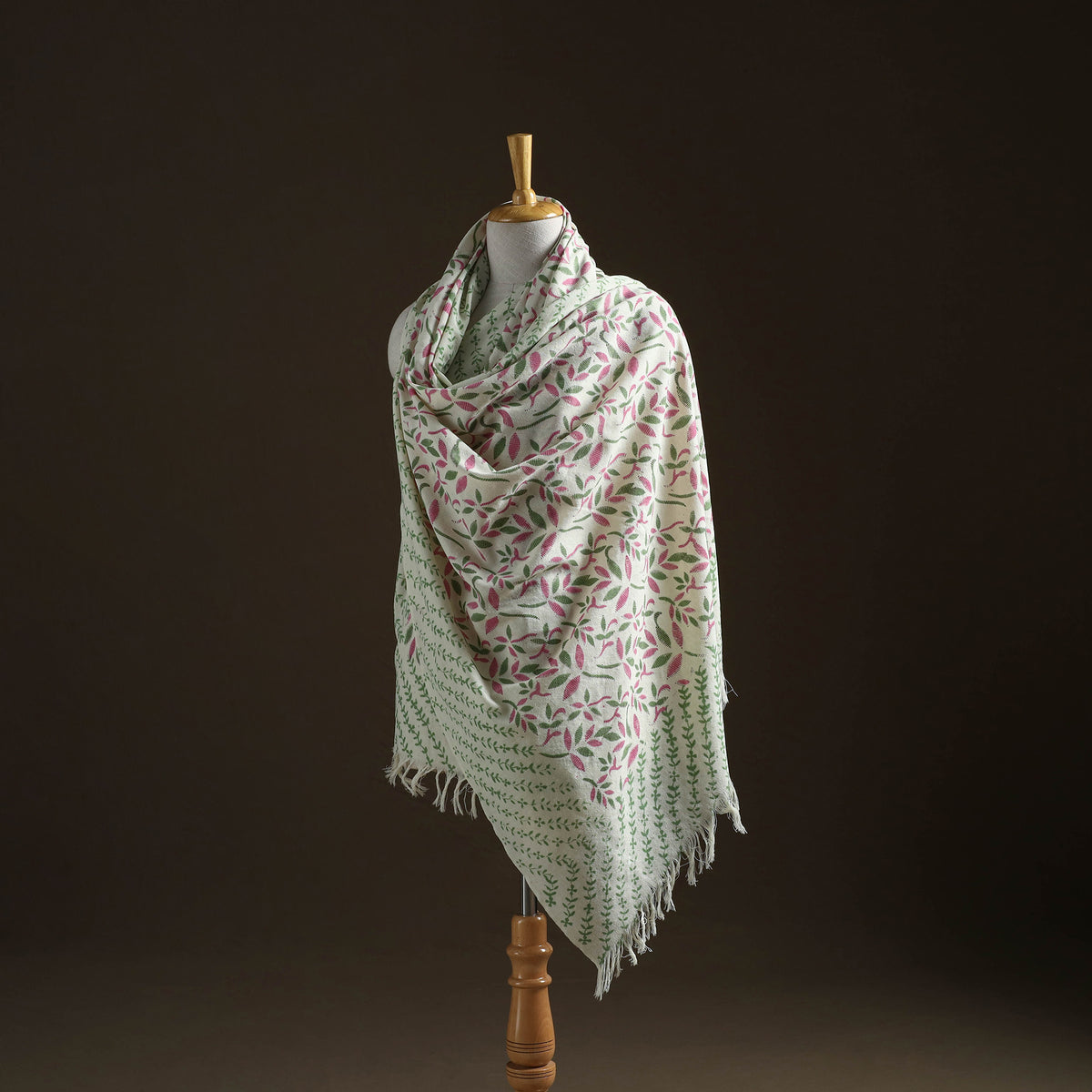 Floral Sanganeri Print Pure Merino Wool Handwoven Shawl 72
