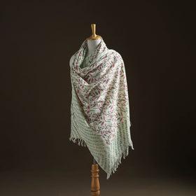 Floral Sanganeri Print Pure Merino Wool Handwoven Shawl 72