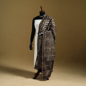 Brown - Pipad Hand Block Print Natural Dyed Chanderi Silk Handloom Dupatta 02