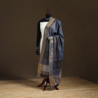 Bagh Hand Block Print Natural Dyed Tissue Zari Chanderi Silk Dupatta 09