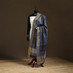 Bagh Hand Block Print Natural Dyed Tissue Zari Chanderi Silk Dupatta 09