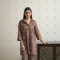 Brown - Block Printed Cotton Ajrakh Co-ord Set 07