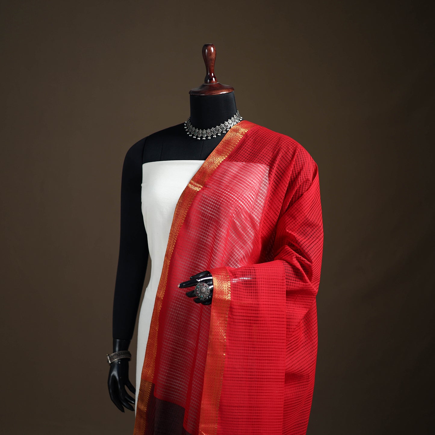 Pure Handloom Cotton Nizam Zari Border Mangalagiri Dupatta 07