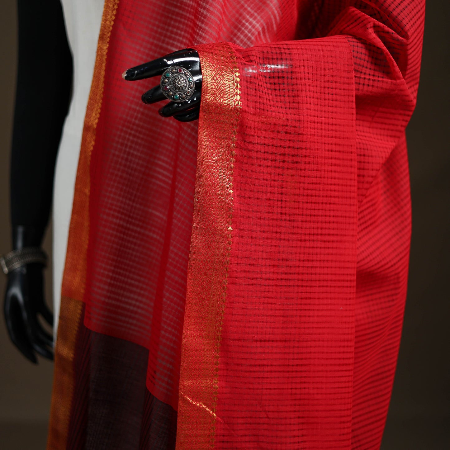 Pure Handloom Cotton Nizam Zari Border Mangalagiri Dupatta 07