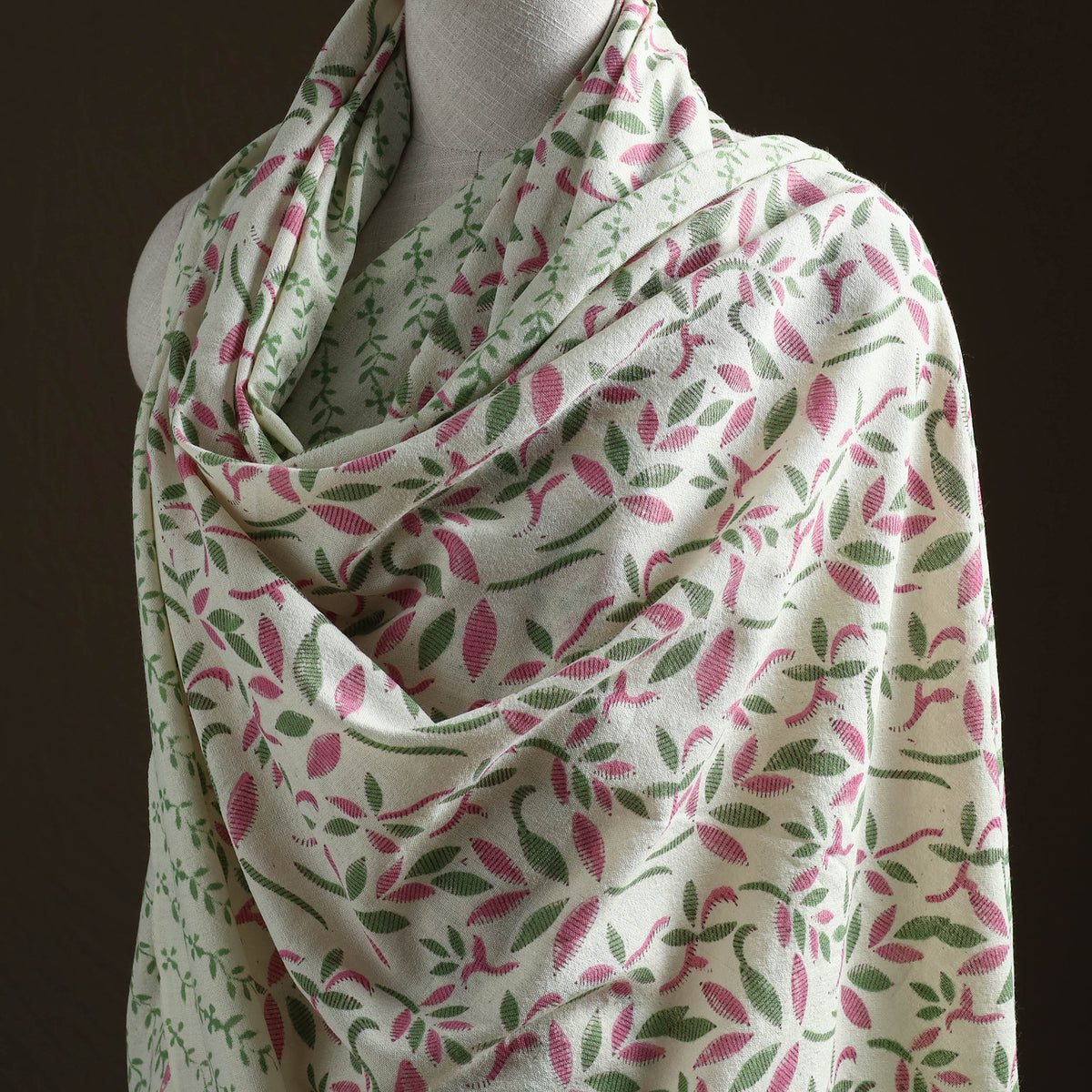 Floral Sanganeri Print Pure Merino Wool Handwoven Shawl 72