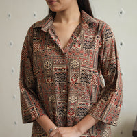 Brown - Block Printed Cotton Ajrakh Co-ord Set 07