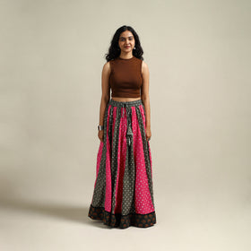 Multicolor - Bandhani Tie-Dye 24 Kali Patchwork Cotton Long Skirt 07