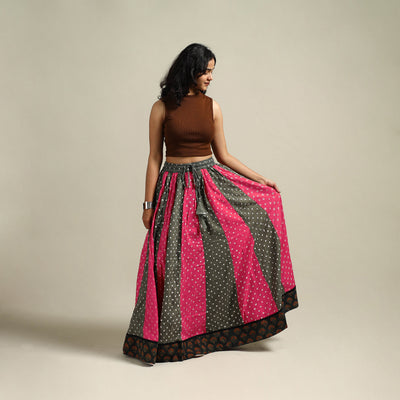 Multicolor - Bandhani Tie-Dye 24 Kali Patchwork Cotton Long Skirt 07