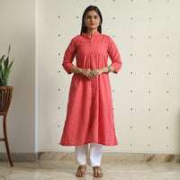 Pink - Jacquard Weave Cotton A-Line Kurta 08