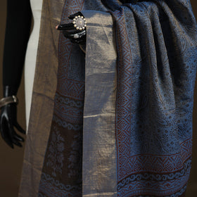 Bagh Hand Block Print Natural Dyed Tissue Zari Chanderi Silk Dupatta 09