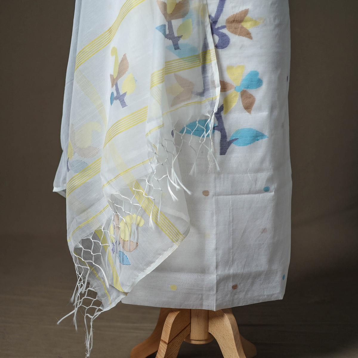 White - jamdani pure handloom muslin unstitched dress