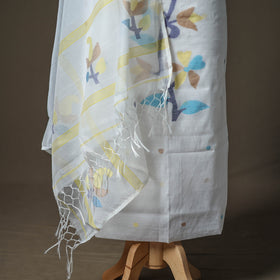 White - jamdani pure handloom muslin unstitched dress