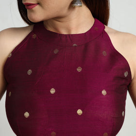 Purple - Polka Dot Zari Buti Silk Stitched Plain Blouse 15