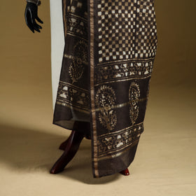 Brown - Pipad Hand Block Print Natural Dyed Chanderi Silk Handloom Dupatta 02