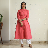 Pink - Jacquard Weave Cotton A-Line Kurta 08