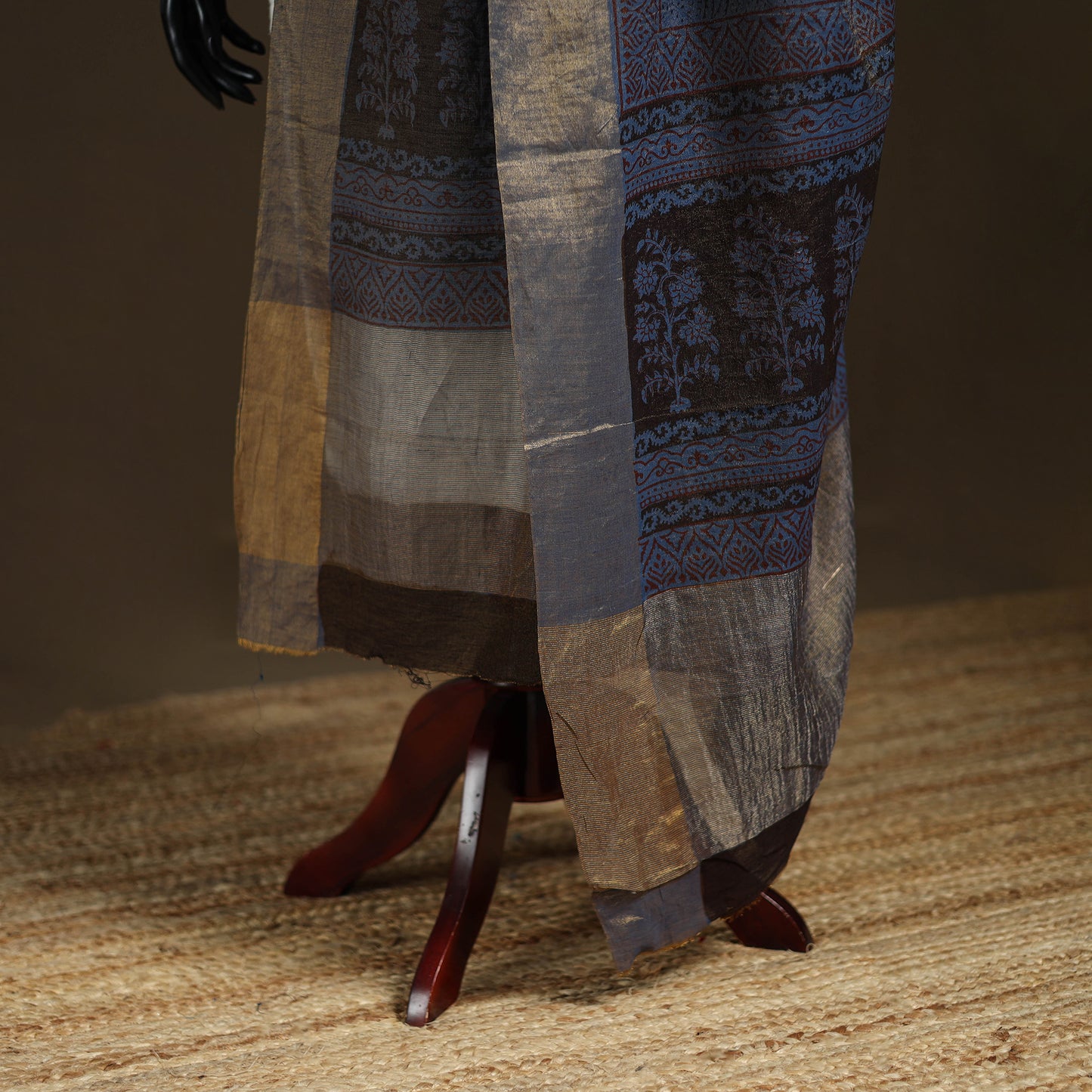 Bagh Hand Block Print Natural Dyed Tissue Zari Chanderi Silk Dupatta 09