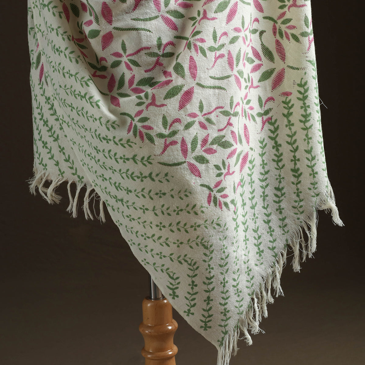 Floral Sanganeri Print Pure Merino Wool Handwoven Shawl 72