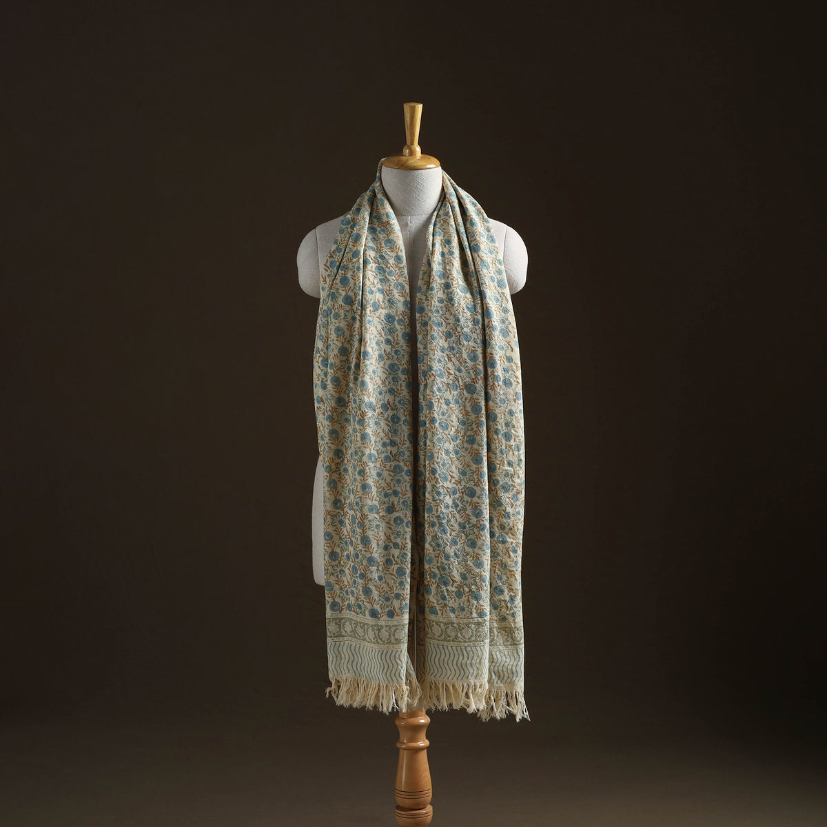 Floral Sanganeri Print Pure Merino Wool Handwoven Shawl 73