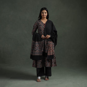 Ajrakh Hand Block Print Natural Dyed Cotton Suit Set with Dupatta for women 07