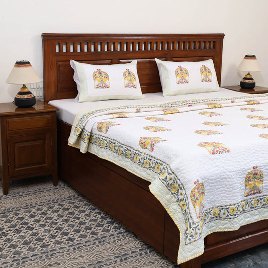 Double - Reversible Sanganeri Block Print Cotton Quilt Set 03