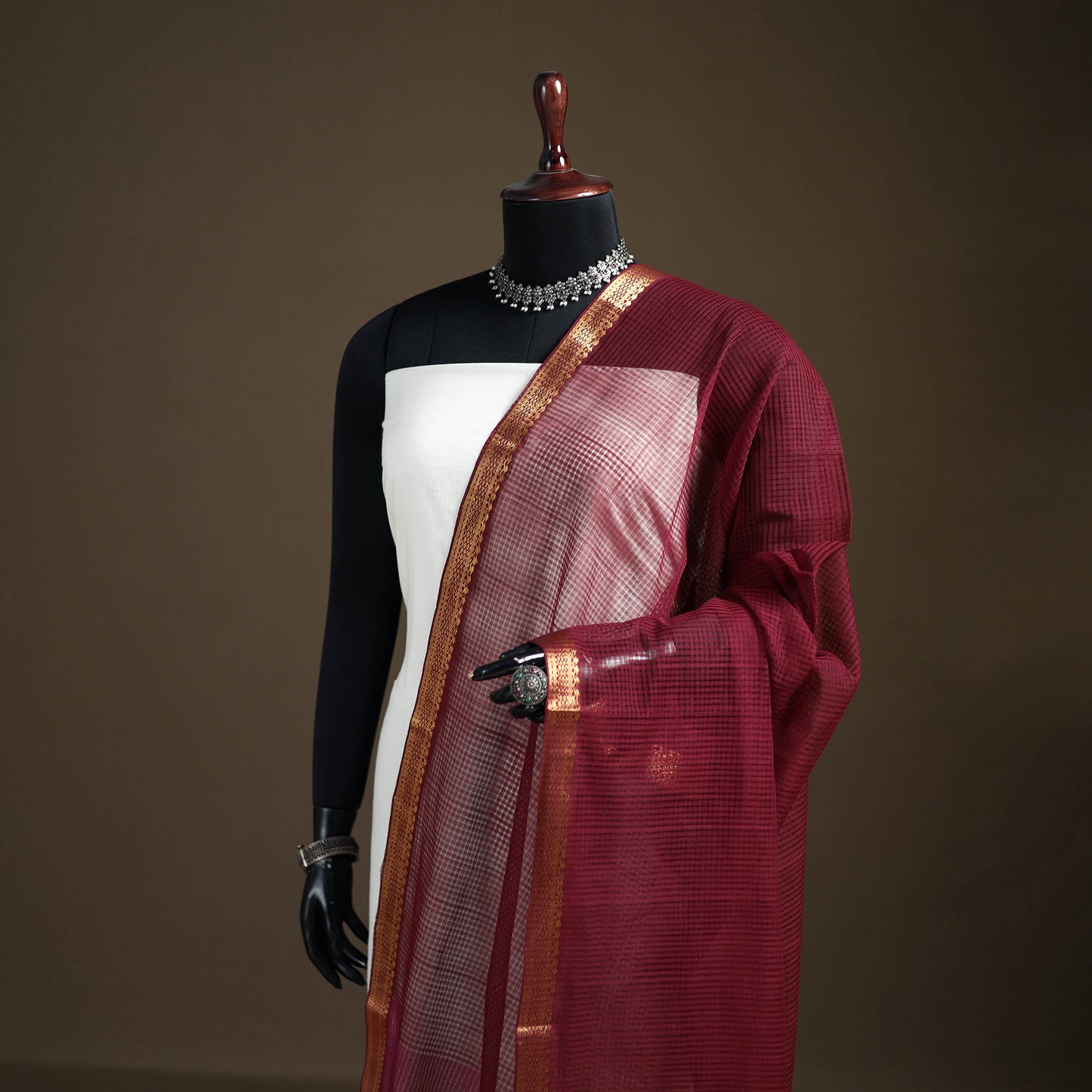 Pure Handloom Cotton Nizam Zari Border Mangalagiri Dupatta 08