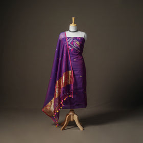 Purple - jamdani pure handloom muslin unstitched dress