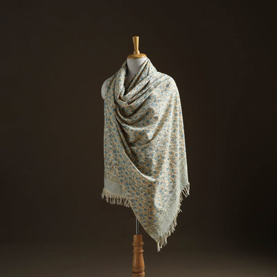 Floral Sanganeri Print Pure Merino Wool Handwoven Shawl 73
