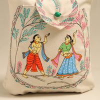 Beige - Pattachitra Handpainted Shoulder Bag from Odisha 27