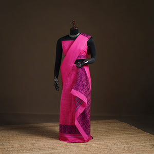 Pink - Assam Handloom Silk Cotton Mekhela Chador with Blouse Piece 09