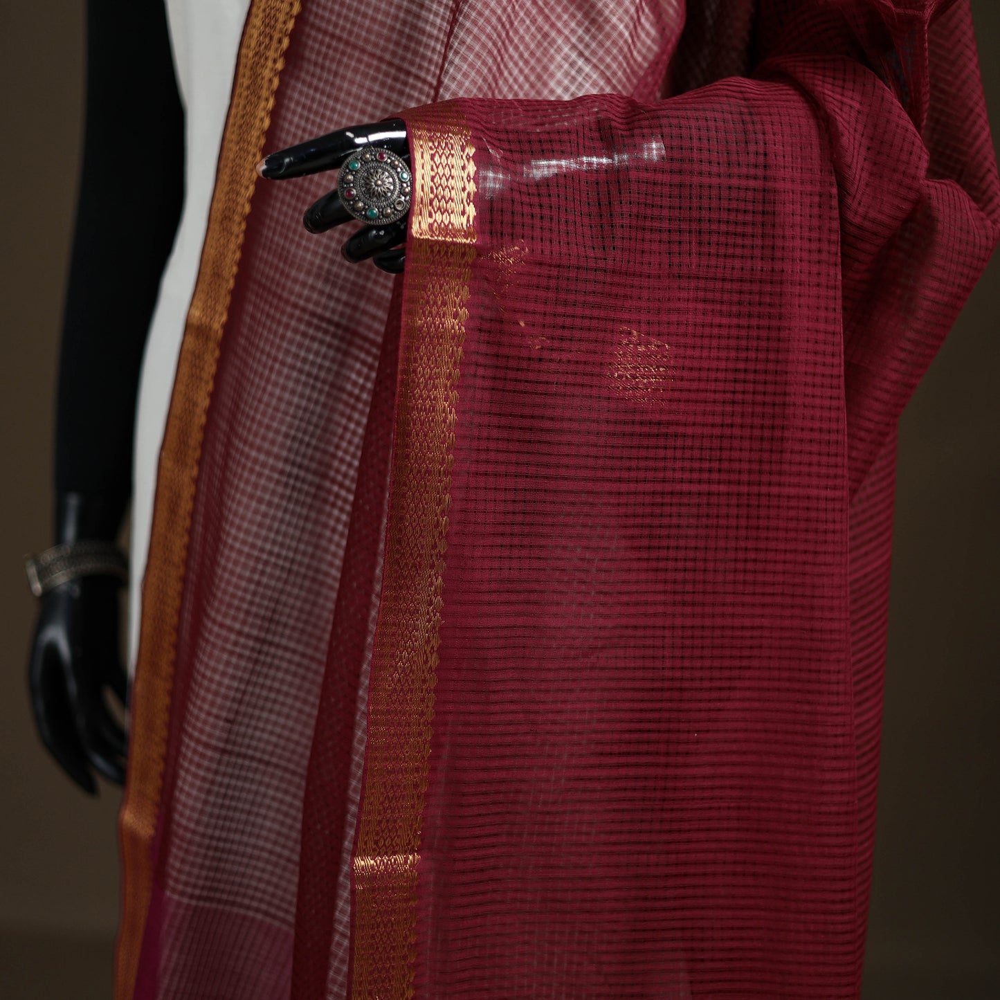 Pure Handloom Cotton Nizam Zari Border Mangalagiri Dupatta 08