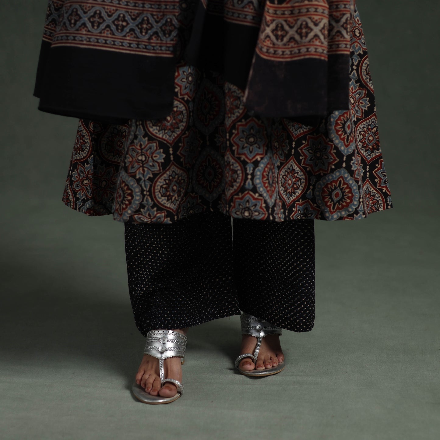 Ajrakh Hand Block Print Natural Dyed Cotton Suit Set with Dupatta for women 07