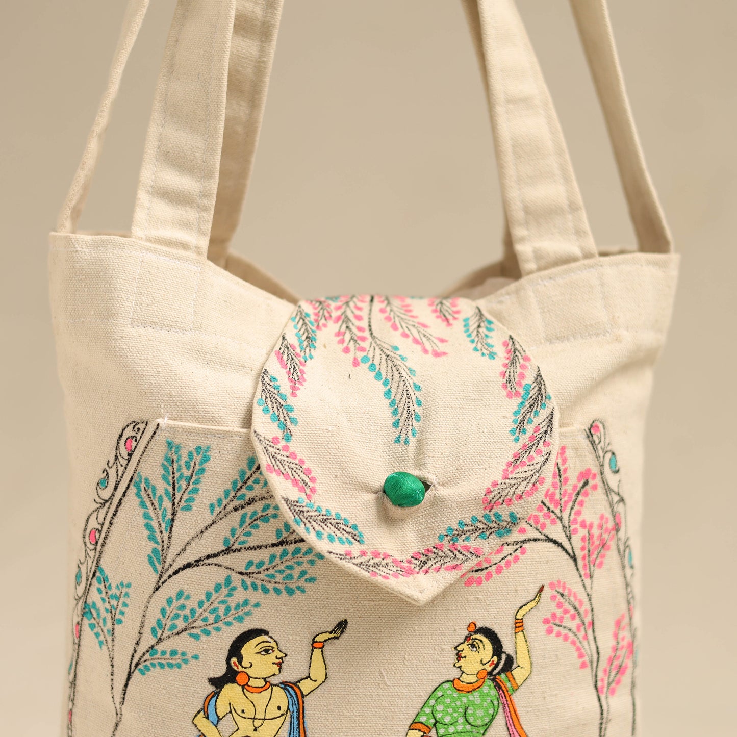 Beige - Pattachitra Handpainted Shoulder Bag from Odisha 27