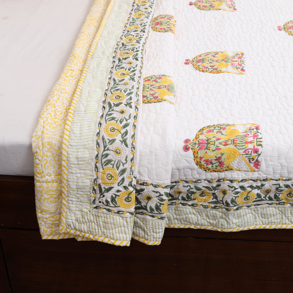 Double - Reversible Sanganeri Block Print Cotton Quilt Set 03