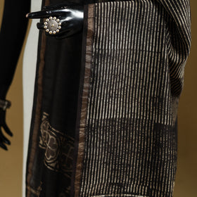Black - Pipad Hand Block Print Natural Dyed Chanderi Silk Handloom Dupatta 03