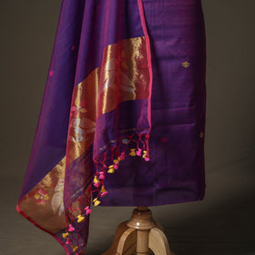 Purple - jamdani pure handloom muslin unstitched dress
