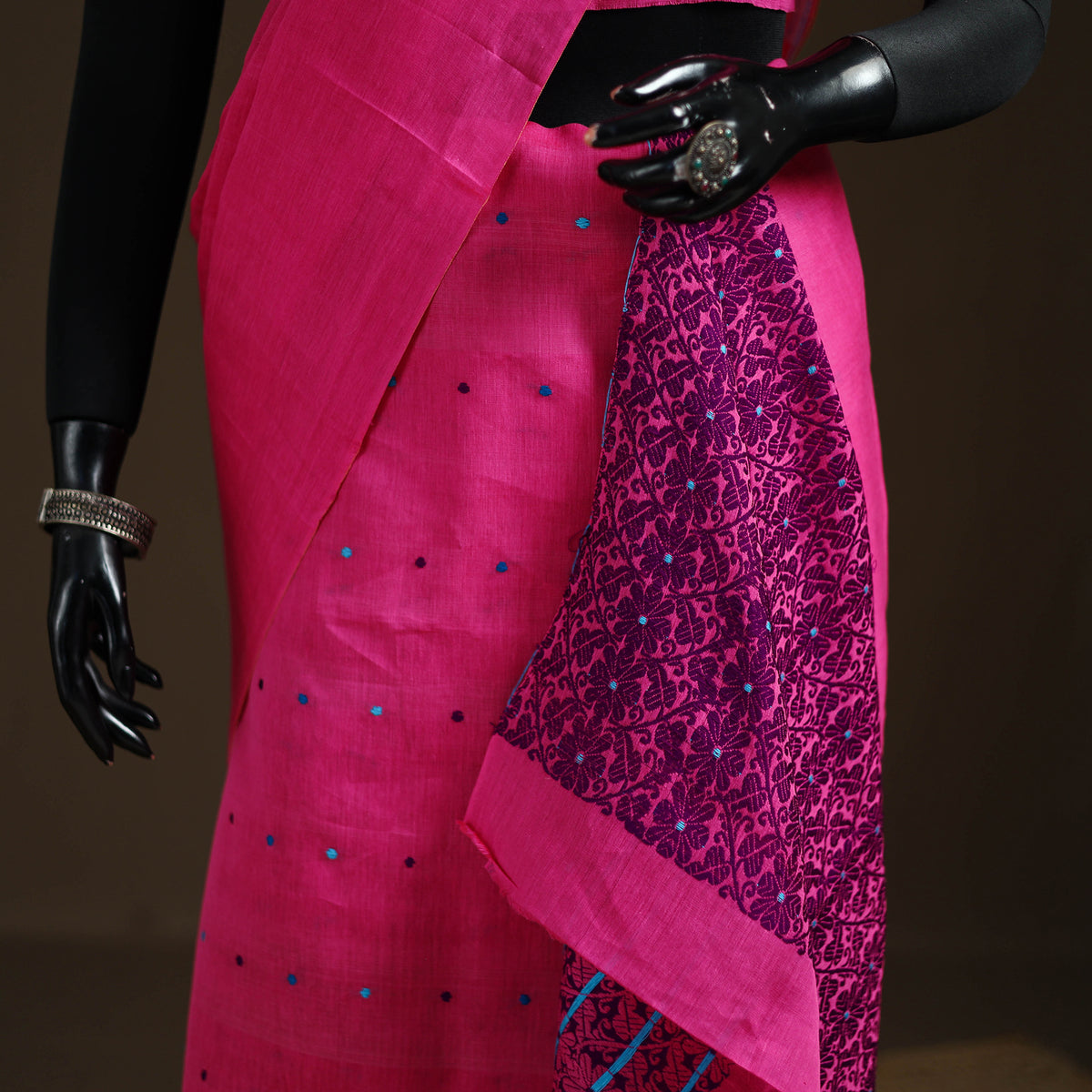 Pink - Assam Handloom Silk Cotton Mekhela Chador with Blouse Piece 09
